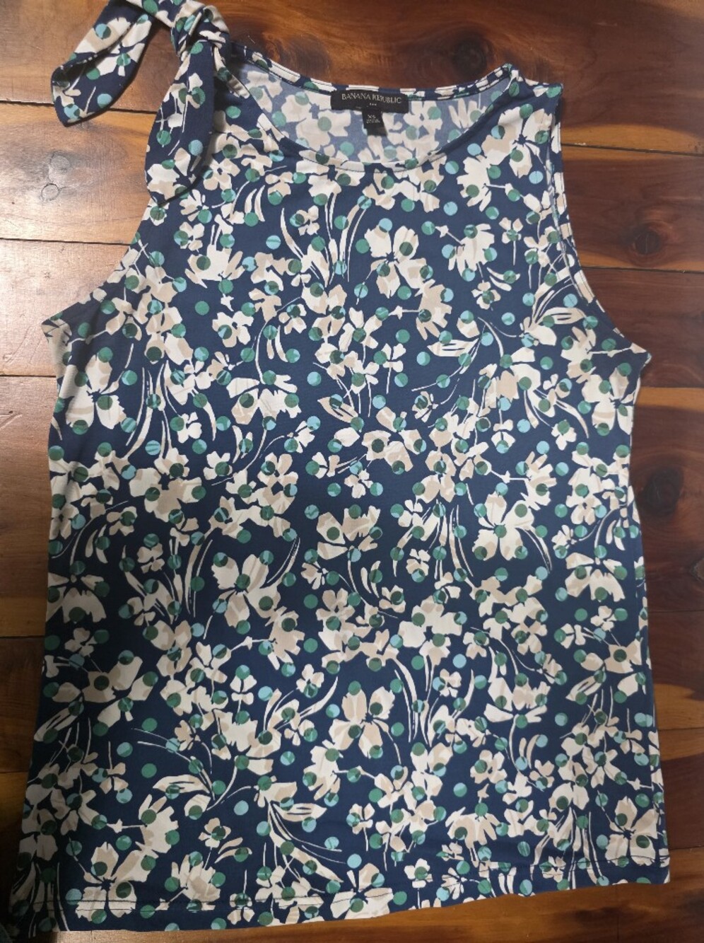 Banana Republic Navy Floral Tie-Shoulder Sleeveless Top